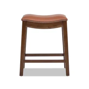 24.5" Leather Saddle Counter Stool: Durable, Stylish, Space-Saving