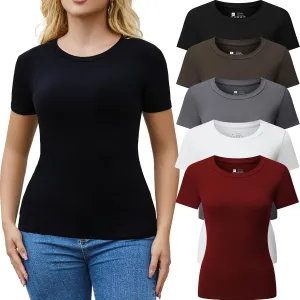 3/5 Pack Crew Neck T Shirts for Women Daily Casual Womens Fitted Tshirt Basic Tops for Women Stretchy Womens Tees