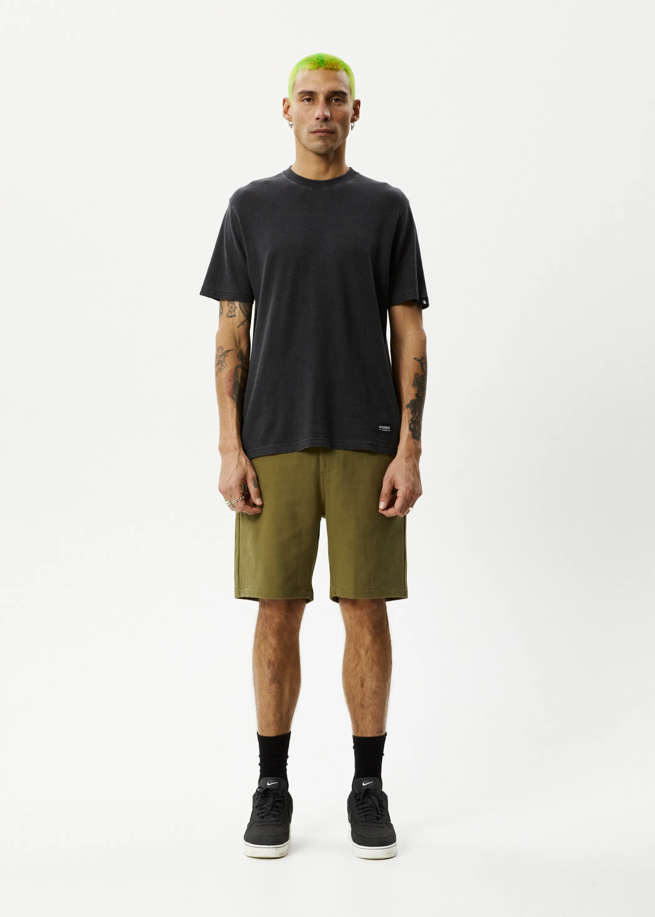 AFENDS Mens Ninety Twos - Fixed Waist Shorts 19" - Military