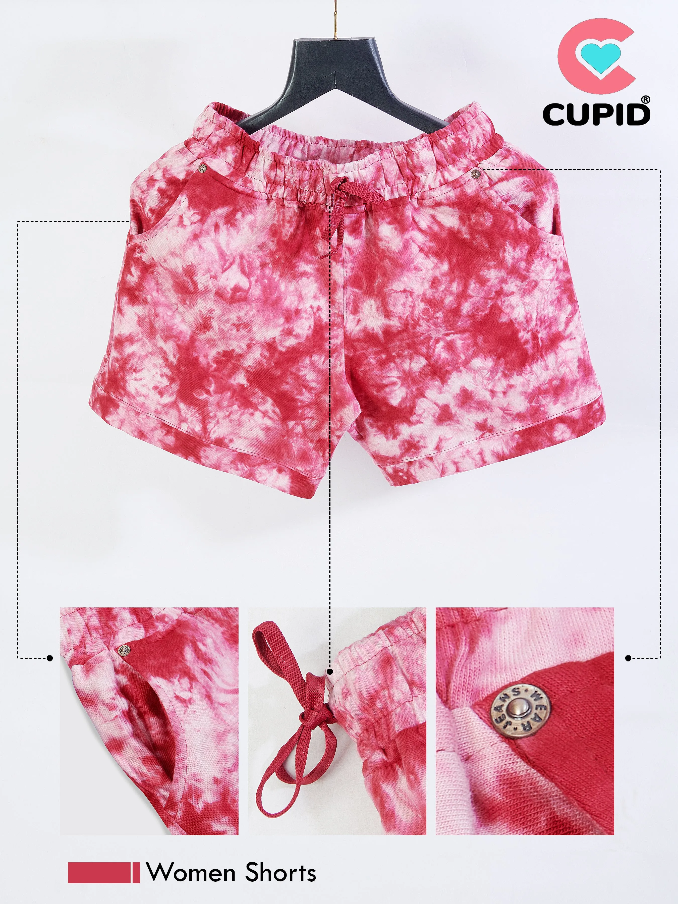 All Day Printed Tie & Dye Lounge Shorts- Fuchsia