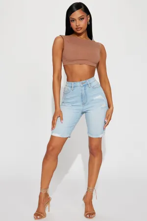Almost There Stretch Denim Bermuda Shorts - Light Wash