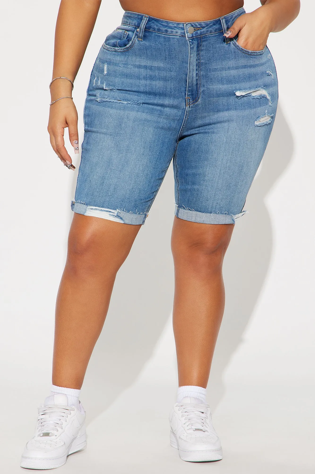 Almost There Stretch Denim Bermuda Shorts - Medium Wash