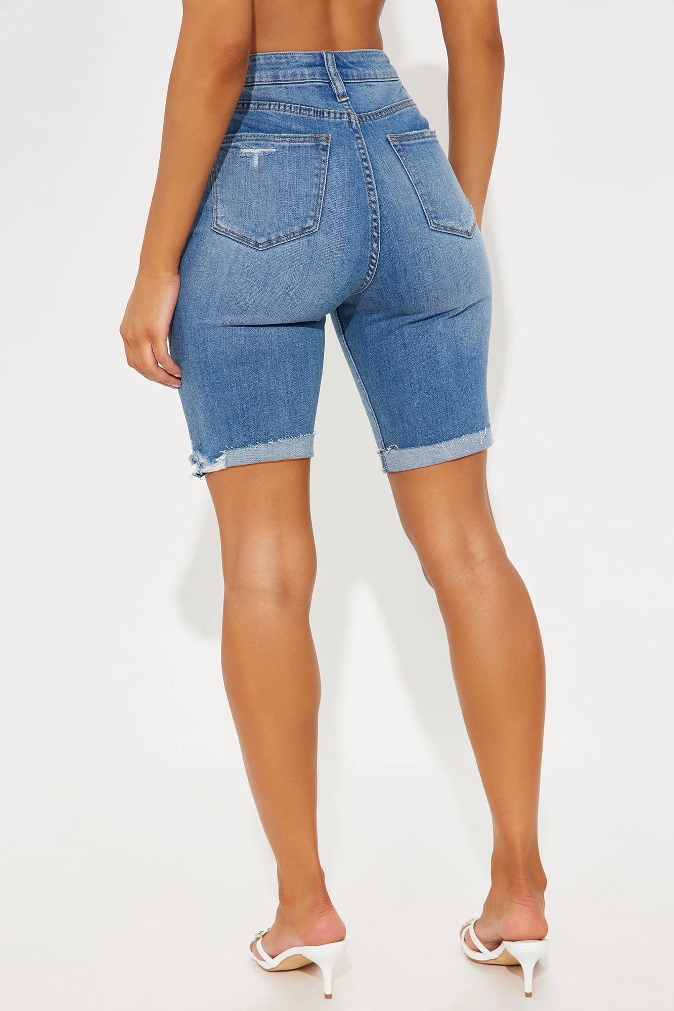 Almost There Stretch Denim Bermuda Shorts - Medium Wash