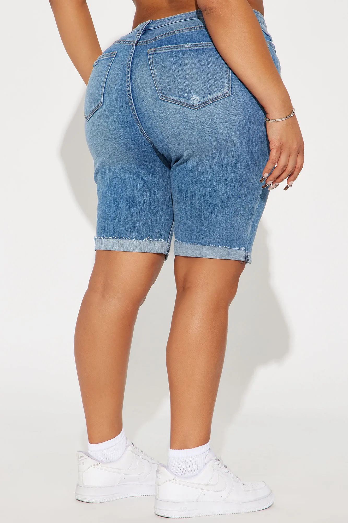 Almost There Stretch Denim Bermuda Shorts - Medium Wash