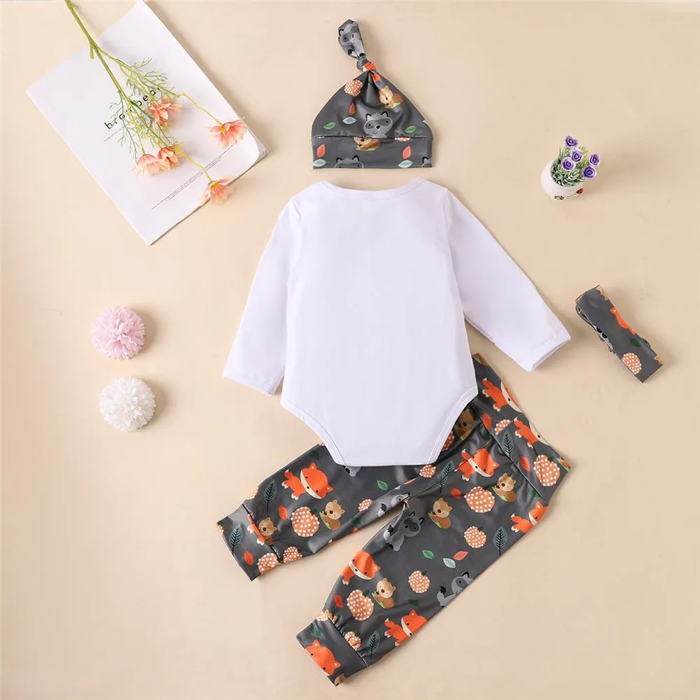 Baby Unisex Cartoon Fox Print Romper & Pants Sets Wholesale Baby Outfits