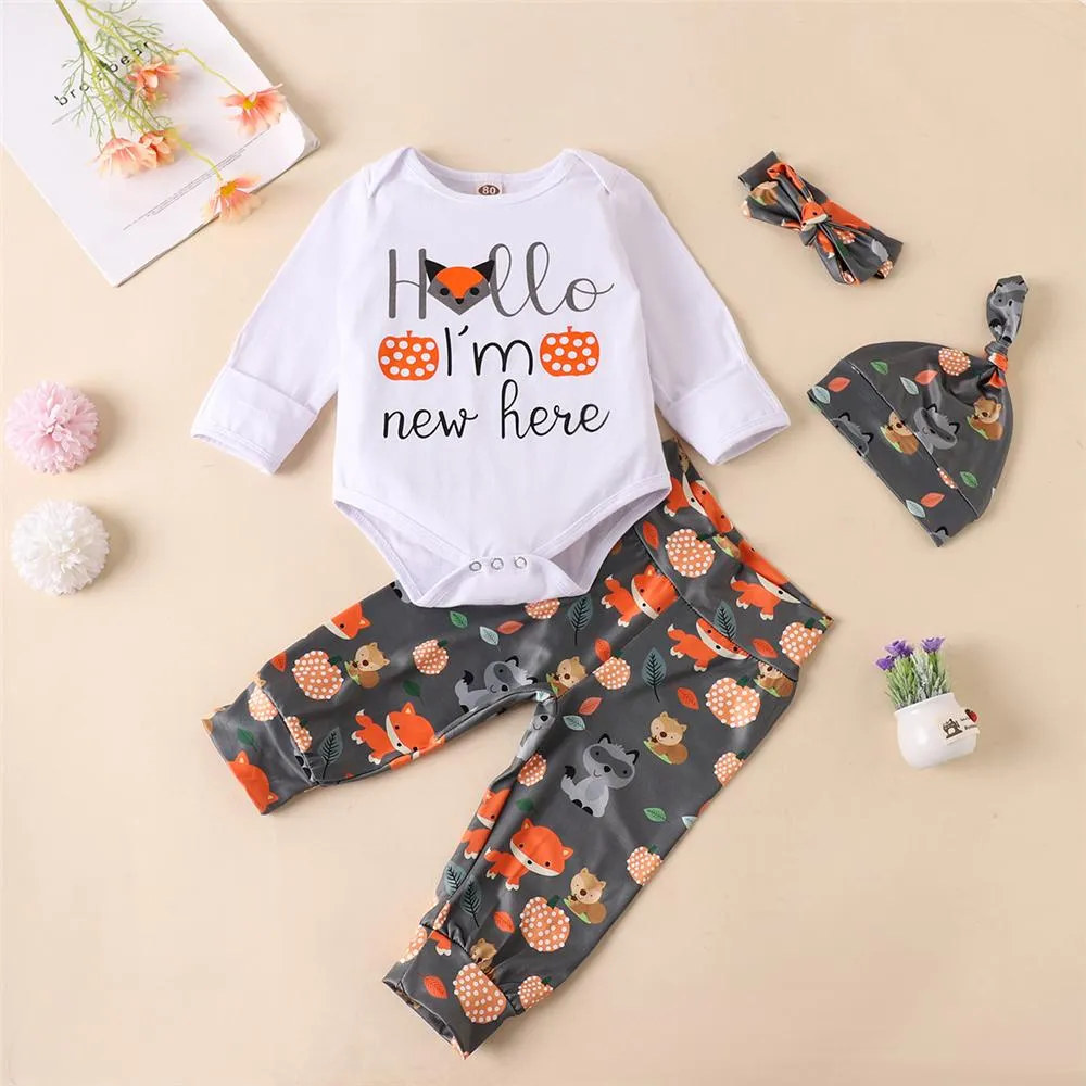 Baby Unisex Cartoon Fox Print Romper & Pants Sets Wholesale Baby Outfits