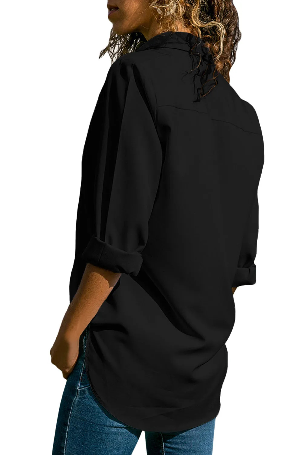Black Stylish Button Detail Long Sleeve Top