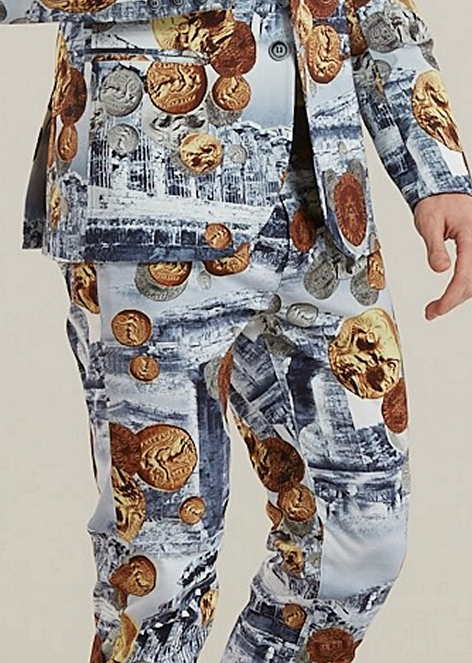 Blue Brown Coin Ancient Print Pants