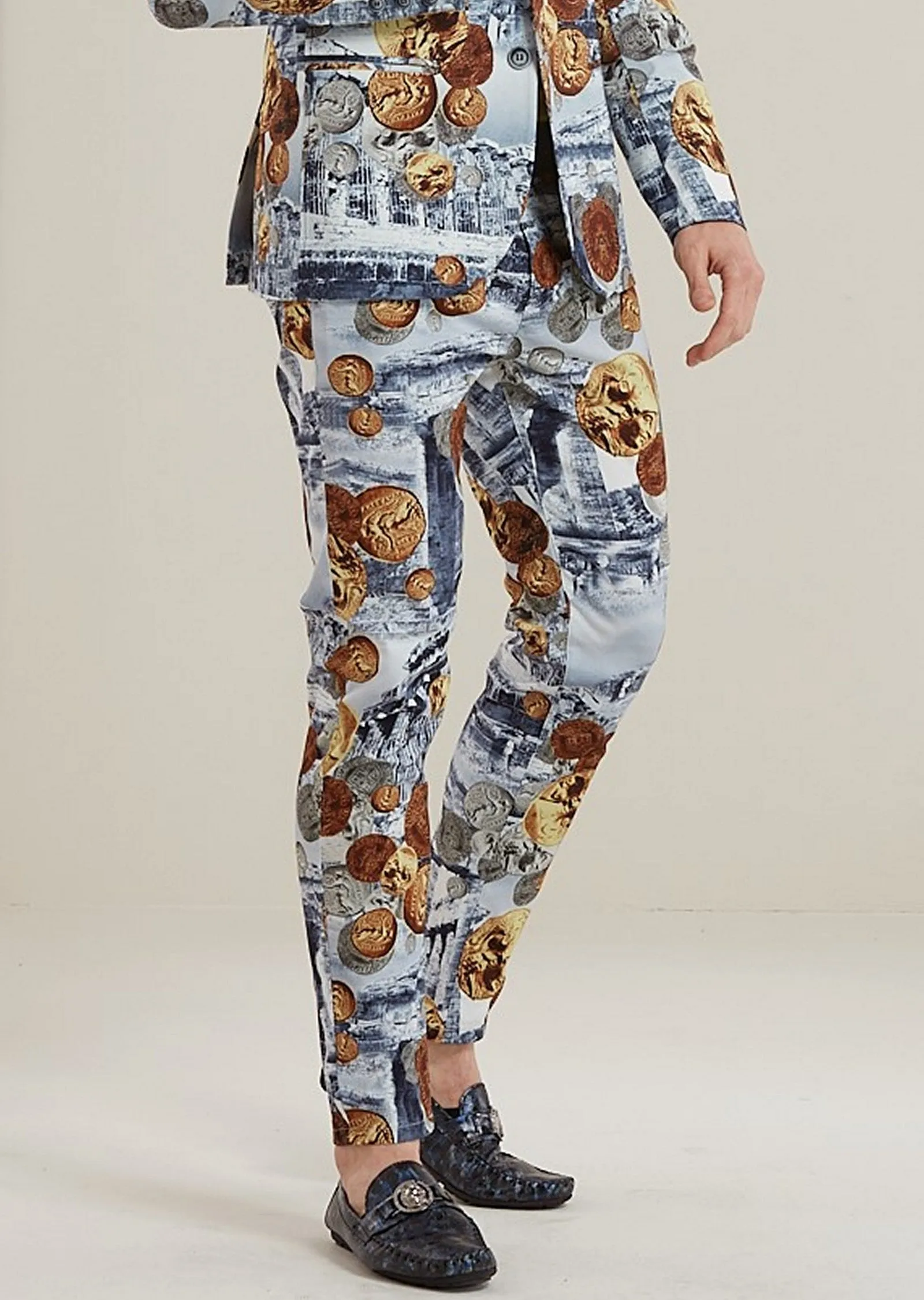 Blue Brown Coin Ancient Print Pants