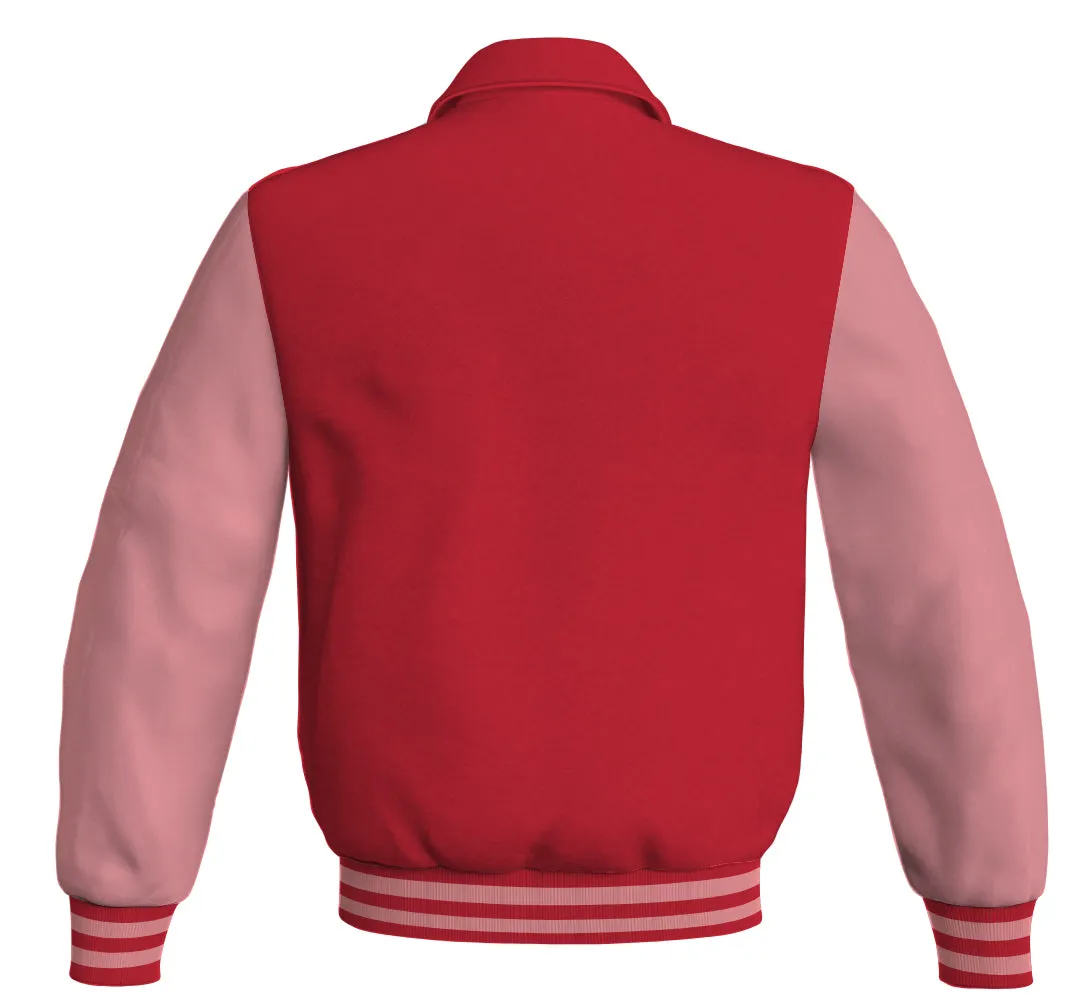 Bomber Classic Jacket Red Body and Pink Leather Sleeves