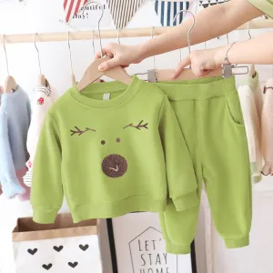Corduroy Sports Long Sleeve Animal Printed Top & Pants Girls Clothing Wholesale