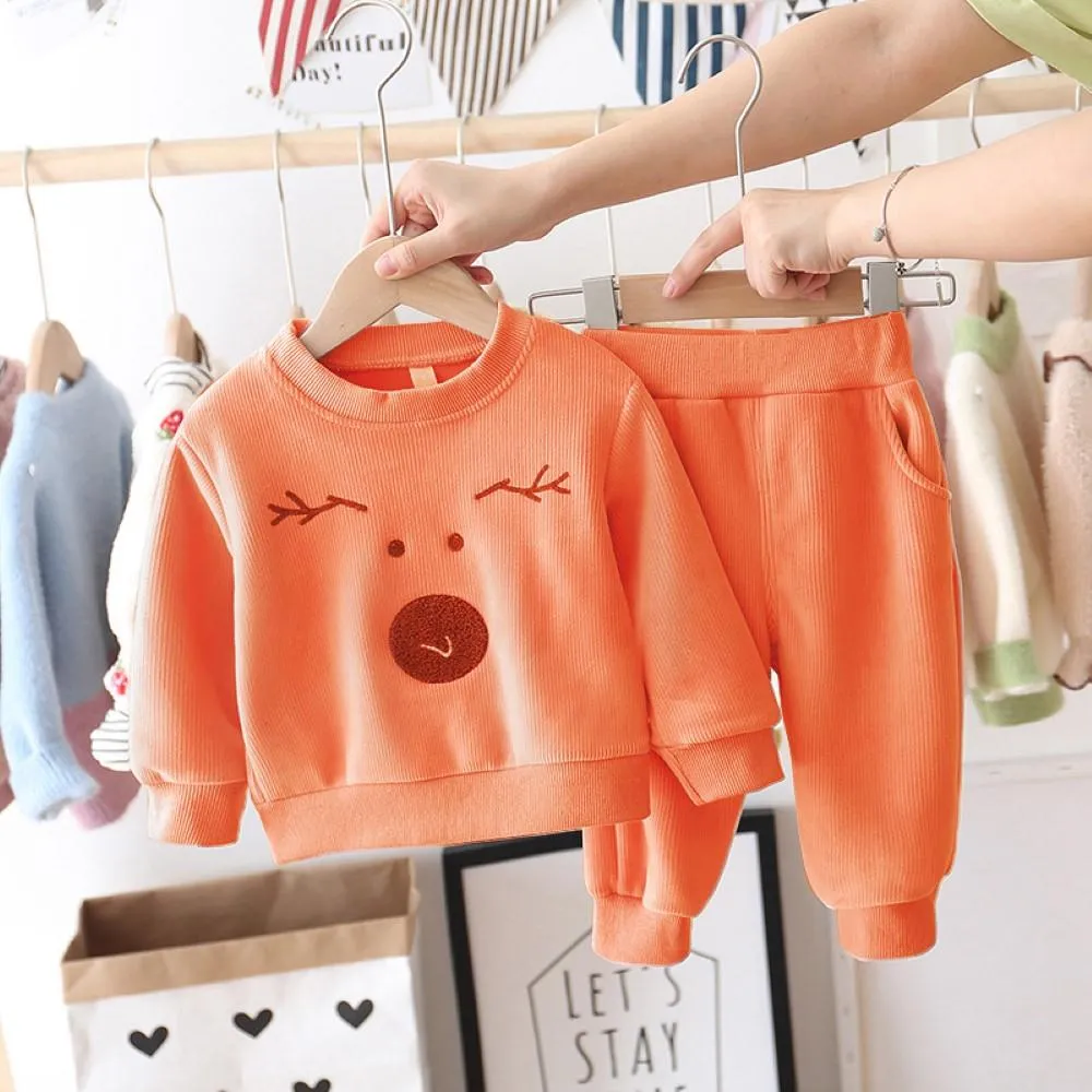 Corduroy Sports Long Sleeve Animal Printed Top & Pants Girls Clothing Wholesale