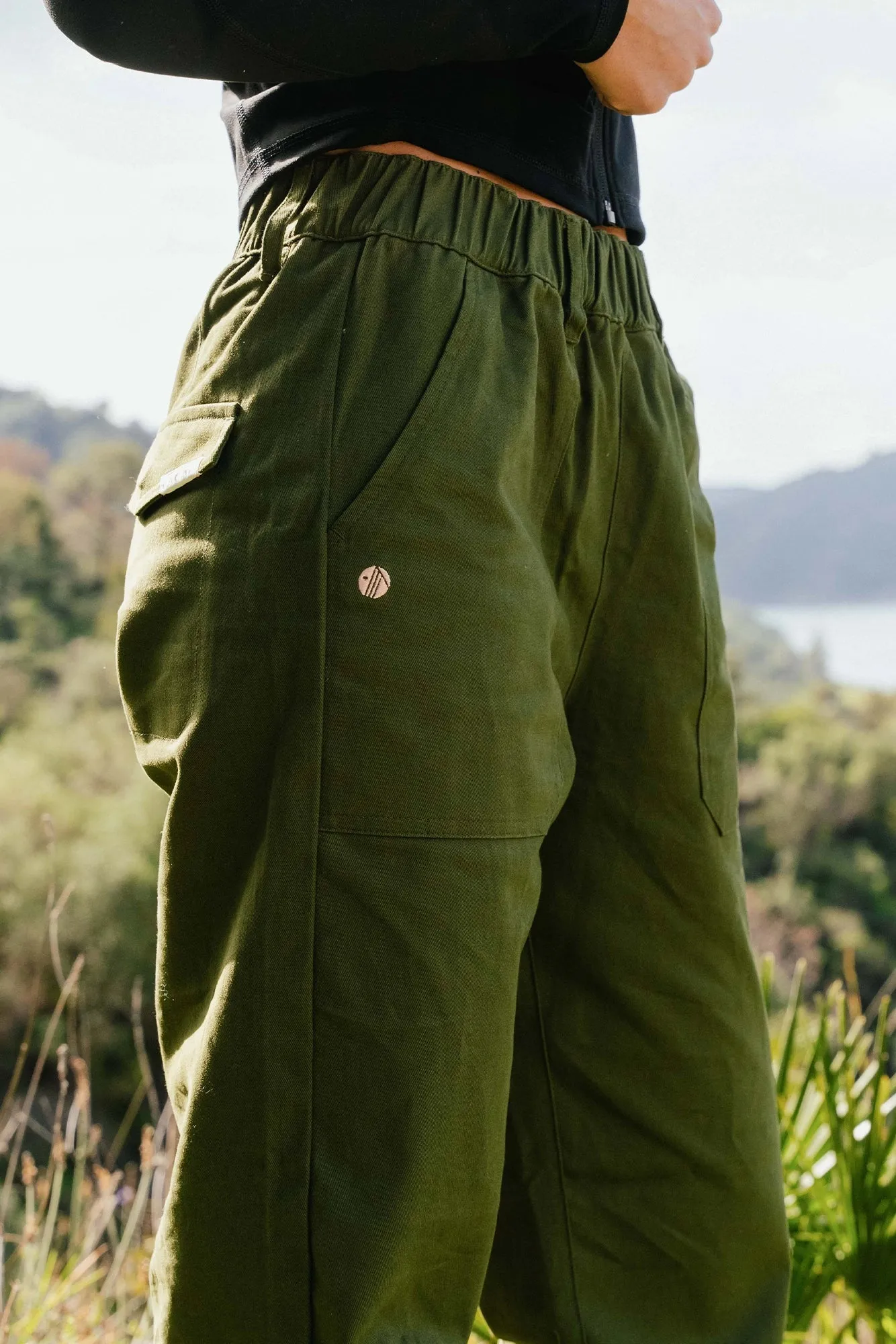 Cotton Straight Leg Pants - Elm Green