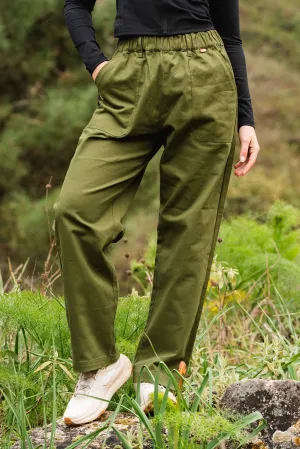 Cotton Straight Leg Pants - Elm Green
