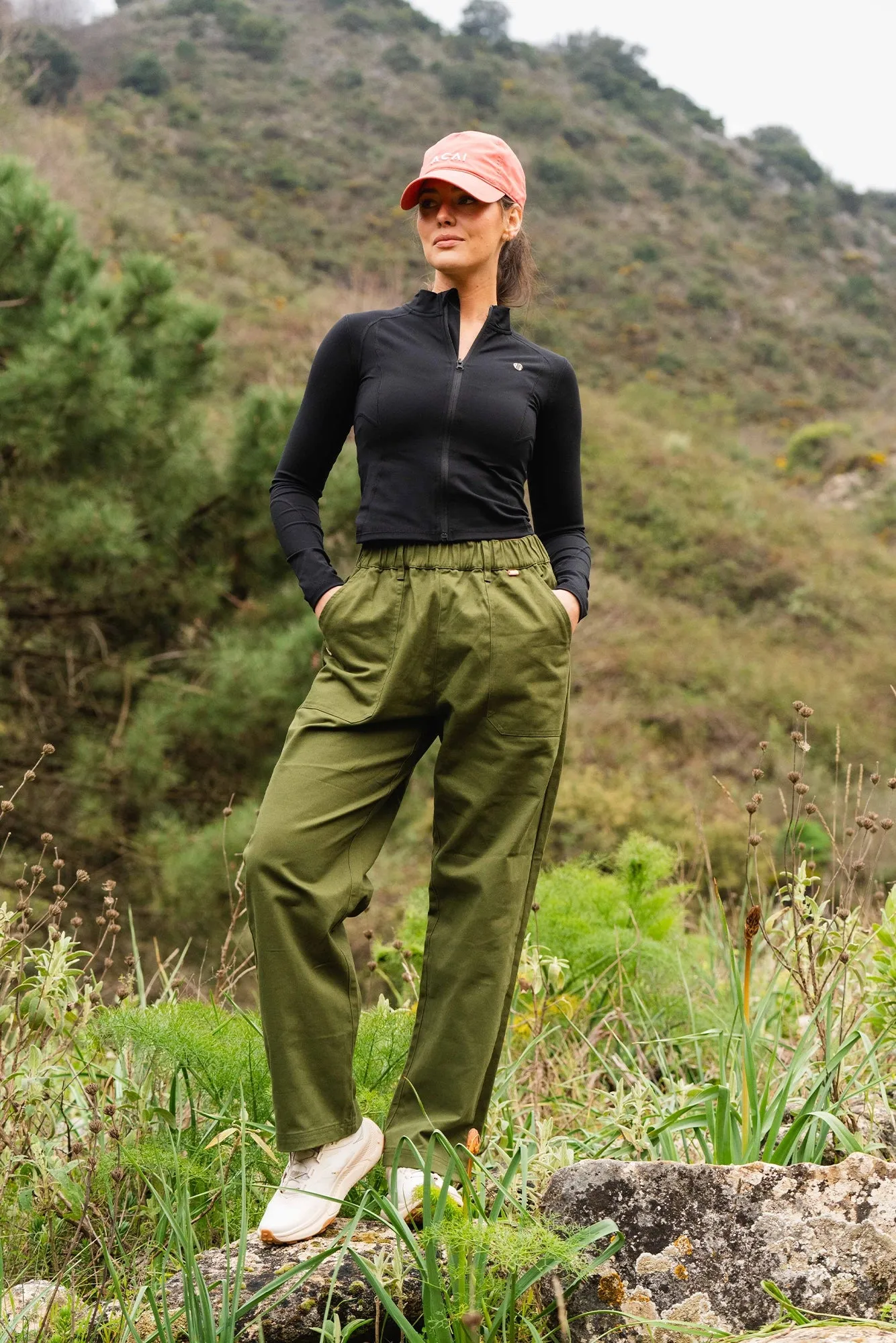 Cotton Straight Leg Pants - Elm Green