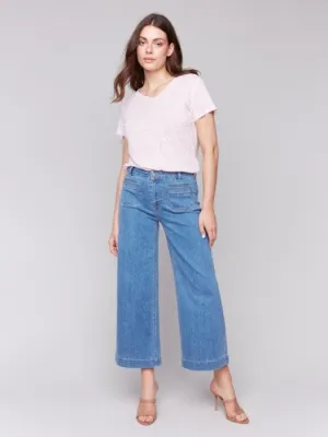 CROPPED FLARE LIGHT BLUE JEAN WITH FRONT POCKETS