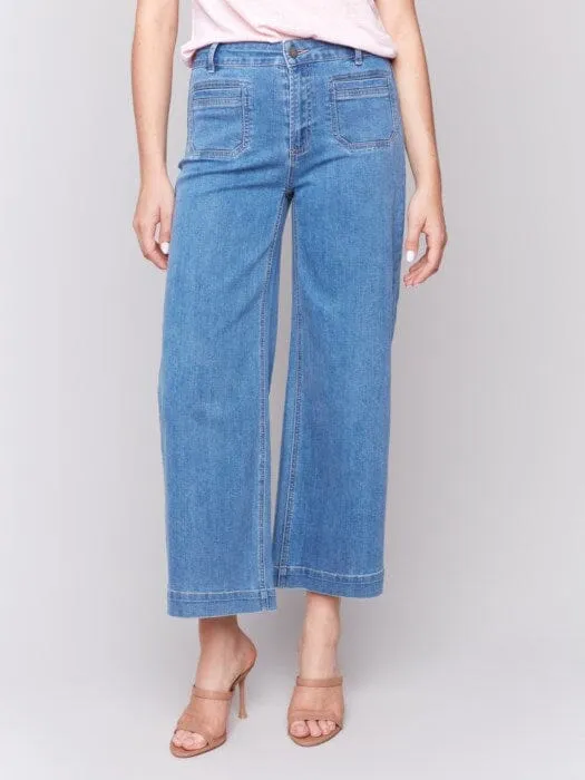 CROPPED FLARE LIGHT BLUE JEAN WITH FRONT POCKETS
