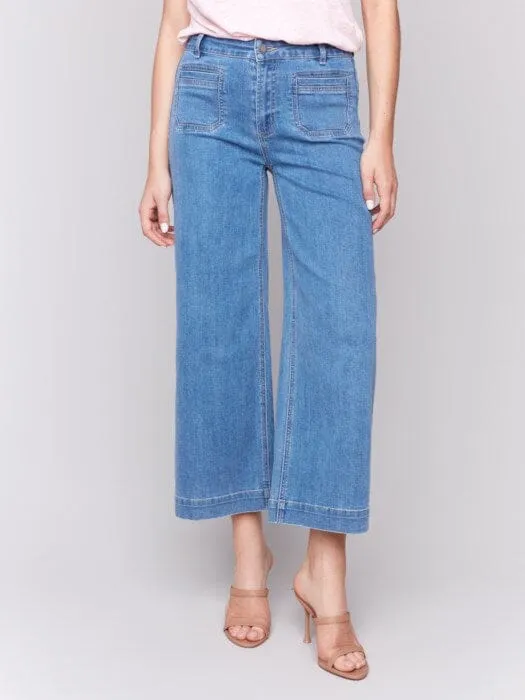 CROPPED FLARE LIGHT BLUE JEAN WITH FRONT POCKETS