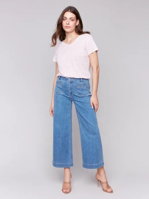 CROPPED FLARE LIGHT BLUE JEAN WITH FRONT POCKETS