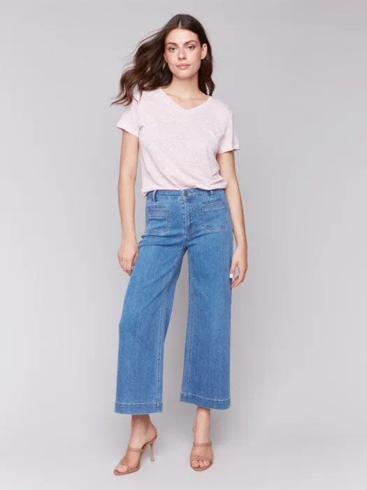 CROPPED FLARE LIGHT BLUE JEAN WITH FRONT POCKETS