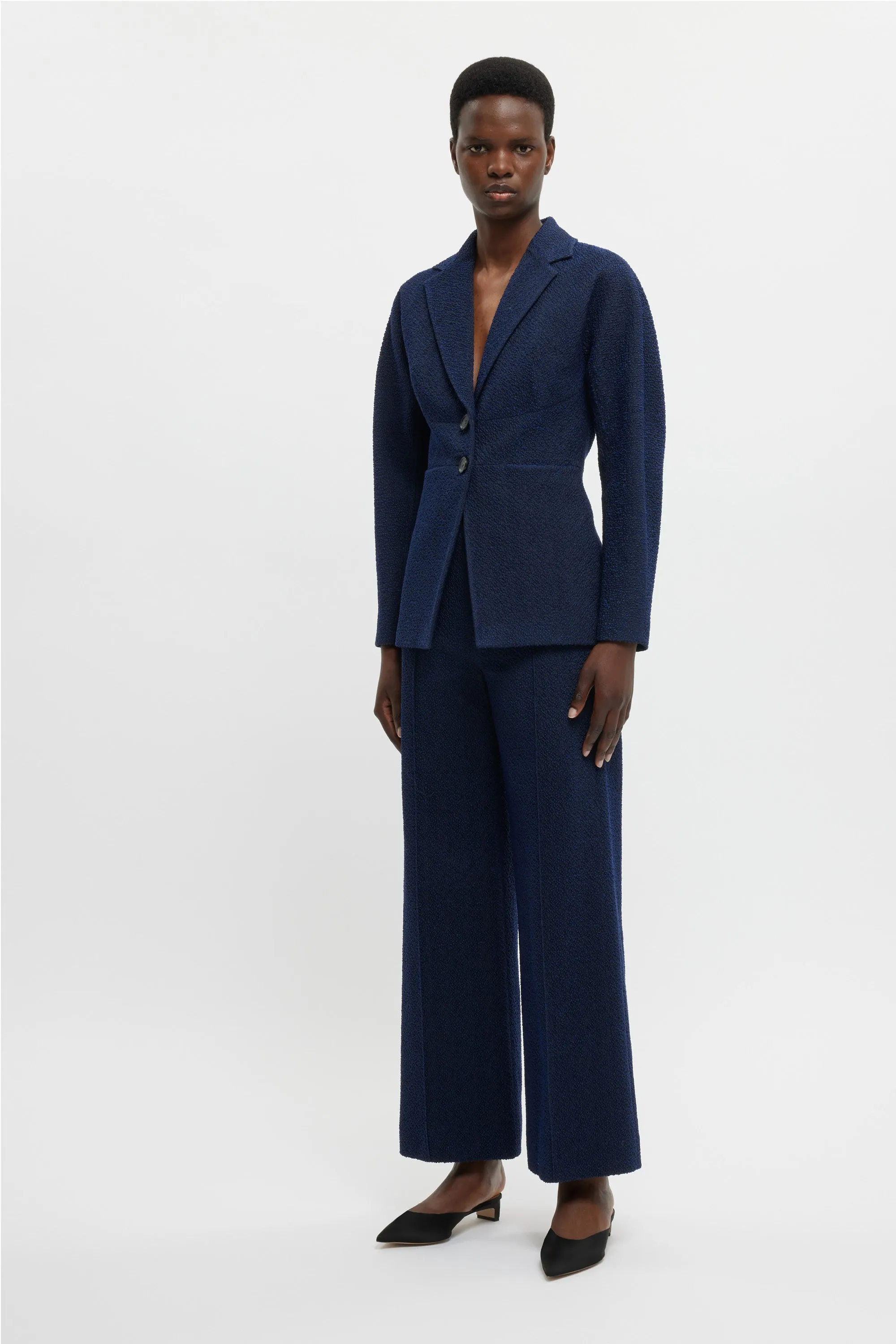 Daffy Trousers In Dark Navy Cotton Boucle