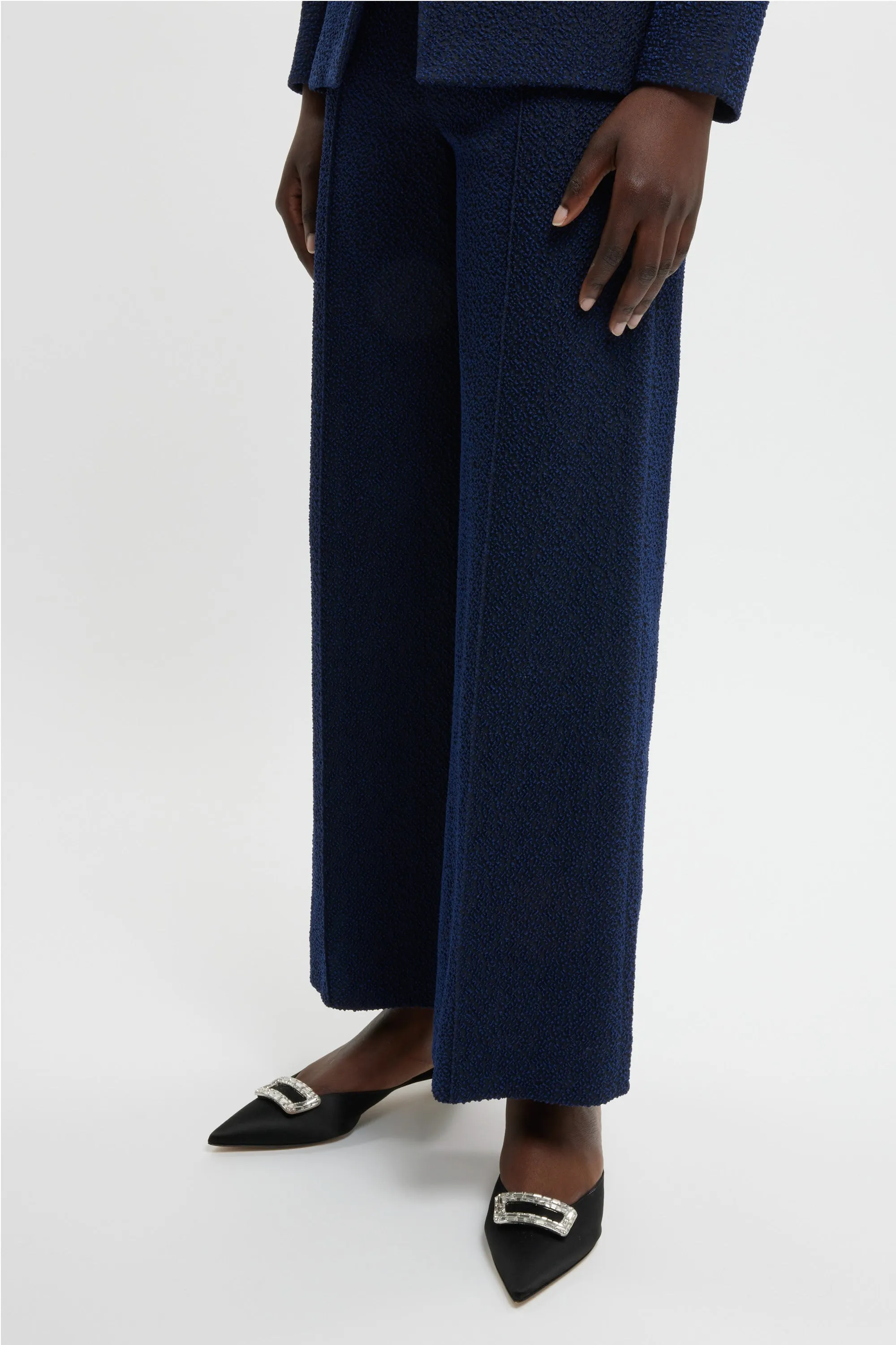 Daffy Trousers In Dark Navy Cotton Boucle