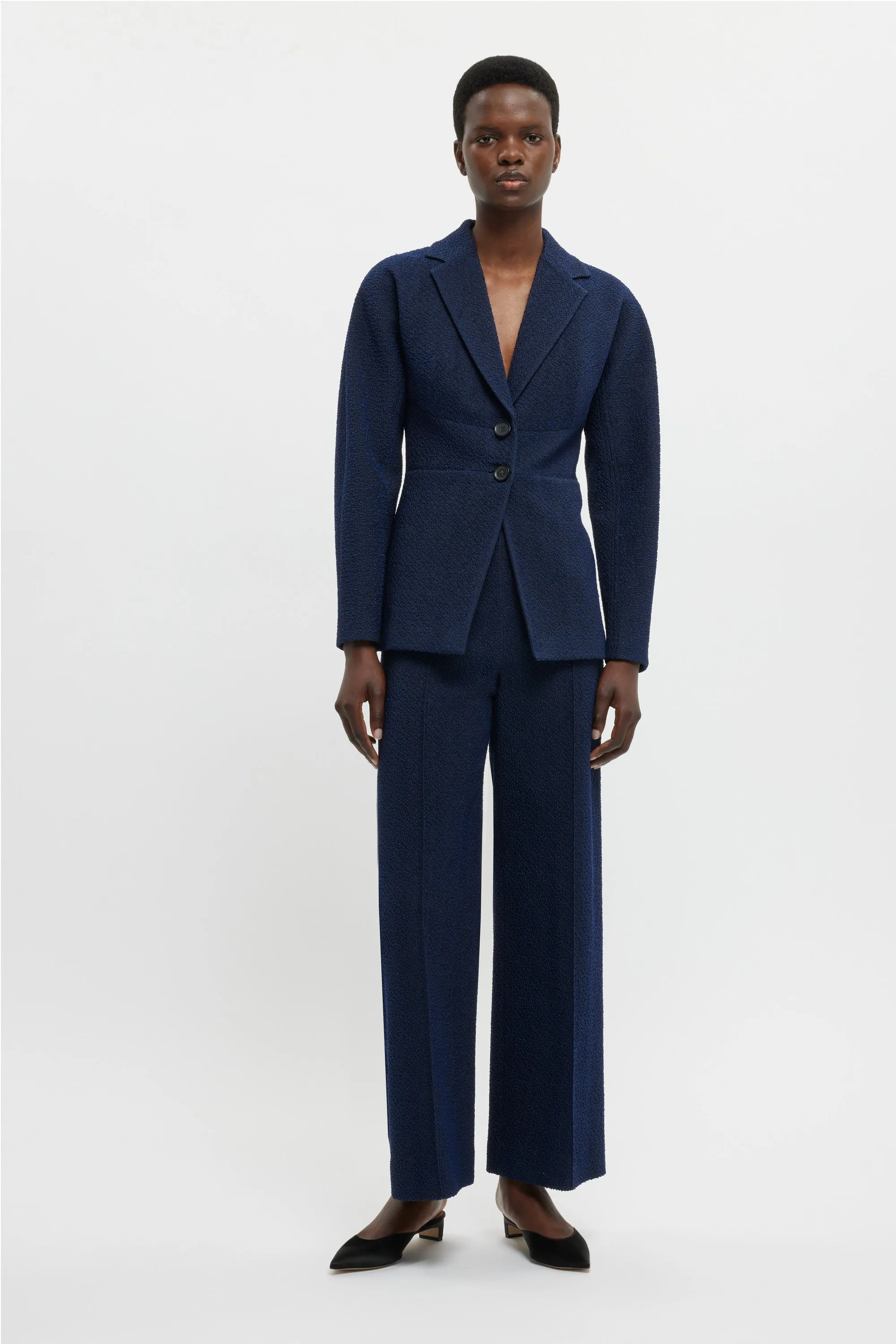 Daffy Trousers In Dark Navy Cotton Boucle