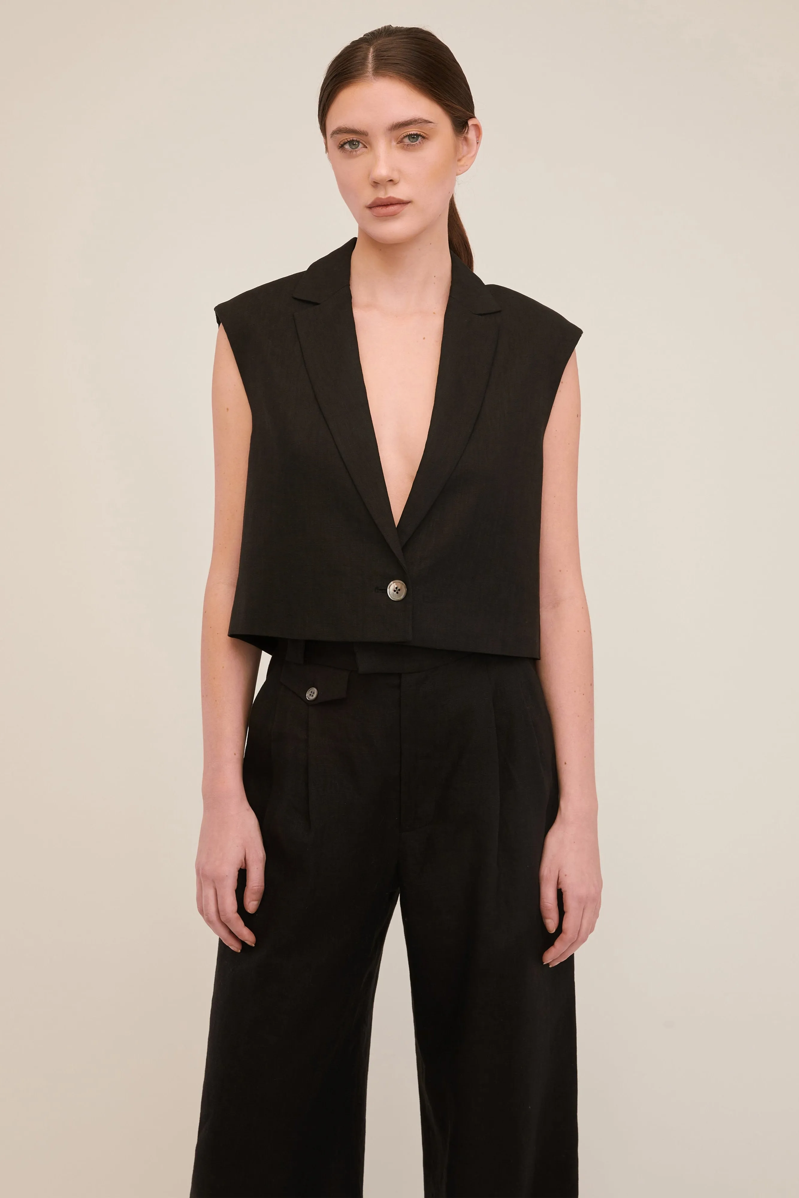 Dana Deep V Linen Blazer Vest
