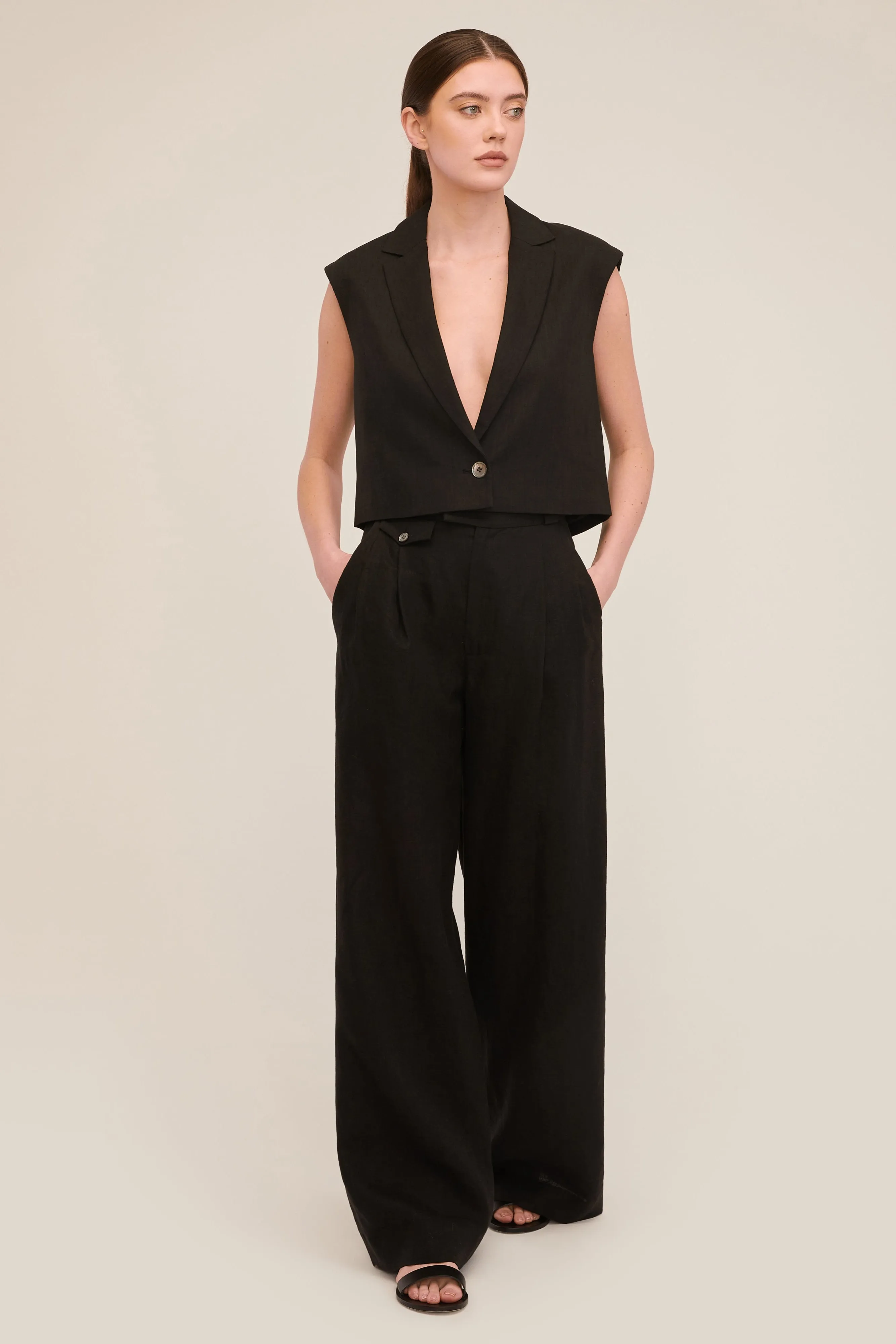 Dana Deep V Linen Blazer Vest