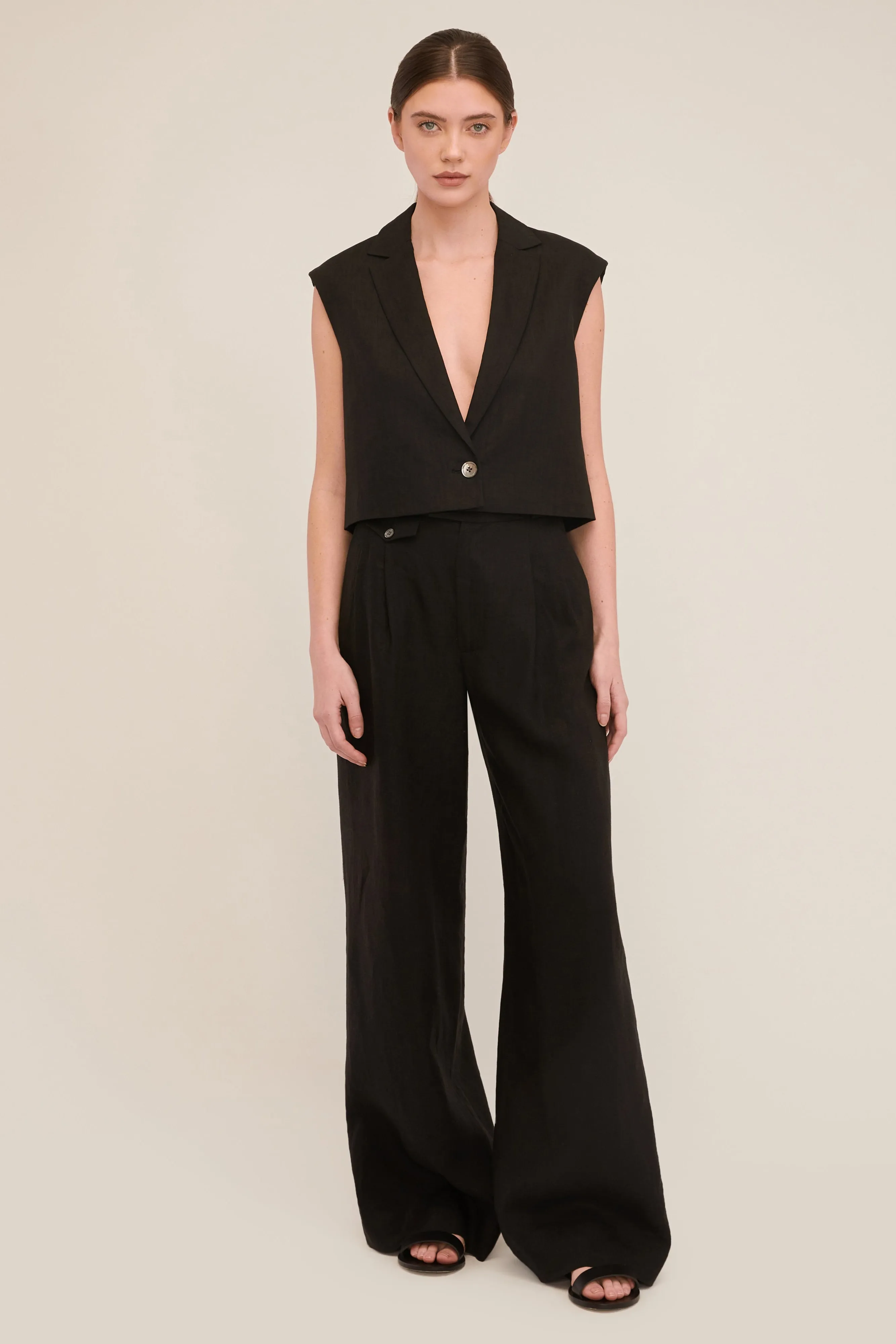 Dana Deep V Linen Blazer Vest