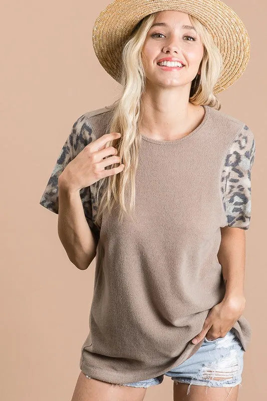 Delray Brushed Leopard Sleeve Top | URBAN ECHO SHOP
