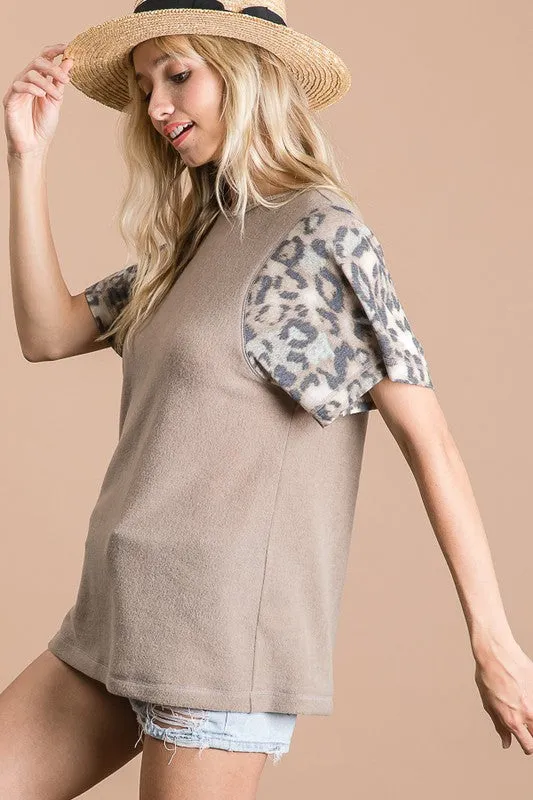 Delray Brushed Leopard Sleeve Top | URBAN ECHO SHOP