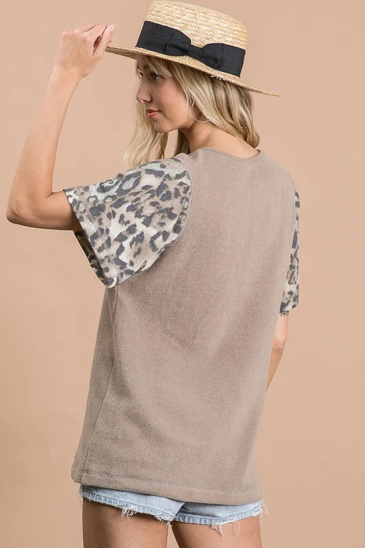 Delray Brushed Leopard Sleeve Top | URBAN ECHO SHOP