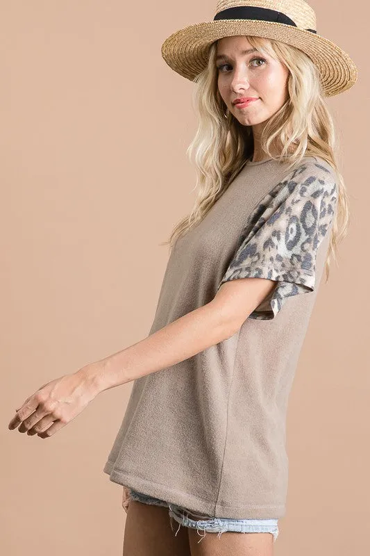 Delray Brushed Leopard Sleeve Top | URBAN ECHO SHOP