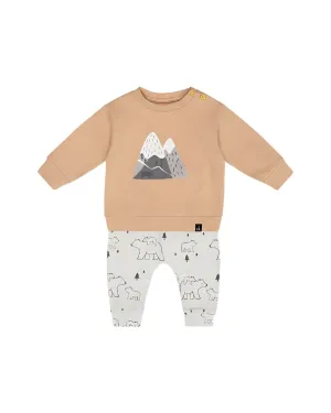 Deux Par Deux infant graphic sweatshirt & bear print pant set