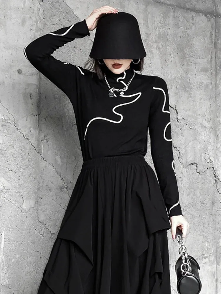 Eve Long Sleeve Black and White Turtleneck