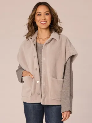 Extended Drop Shoulder Sleeve Button Front Patch Pocket Knit Vest