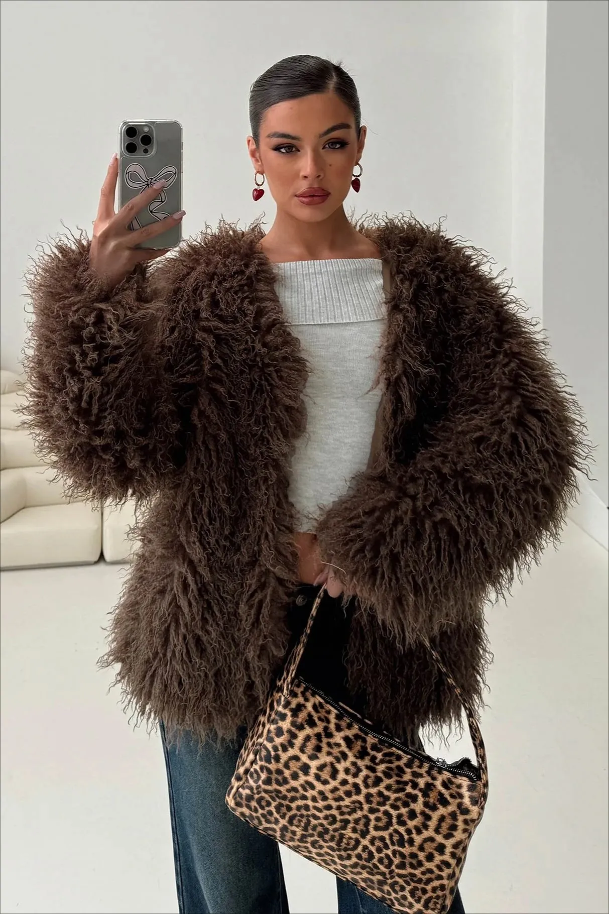Fluffy Brown Faux Fur Oversized Jacket