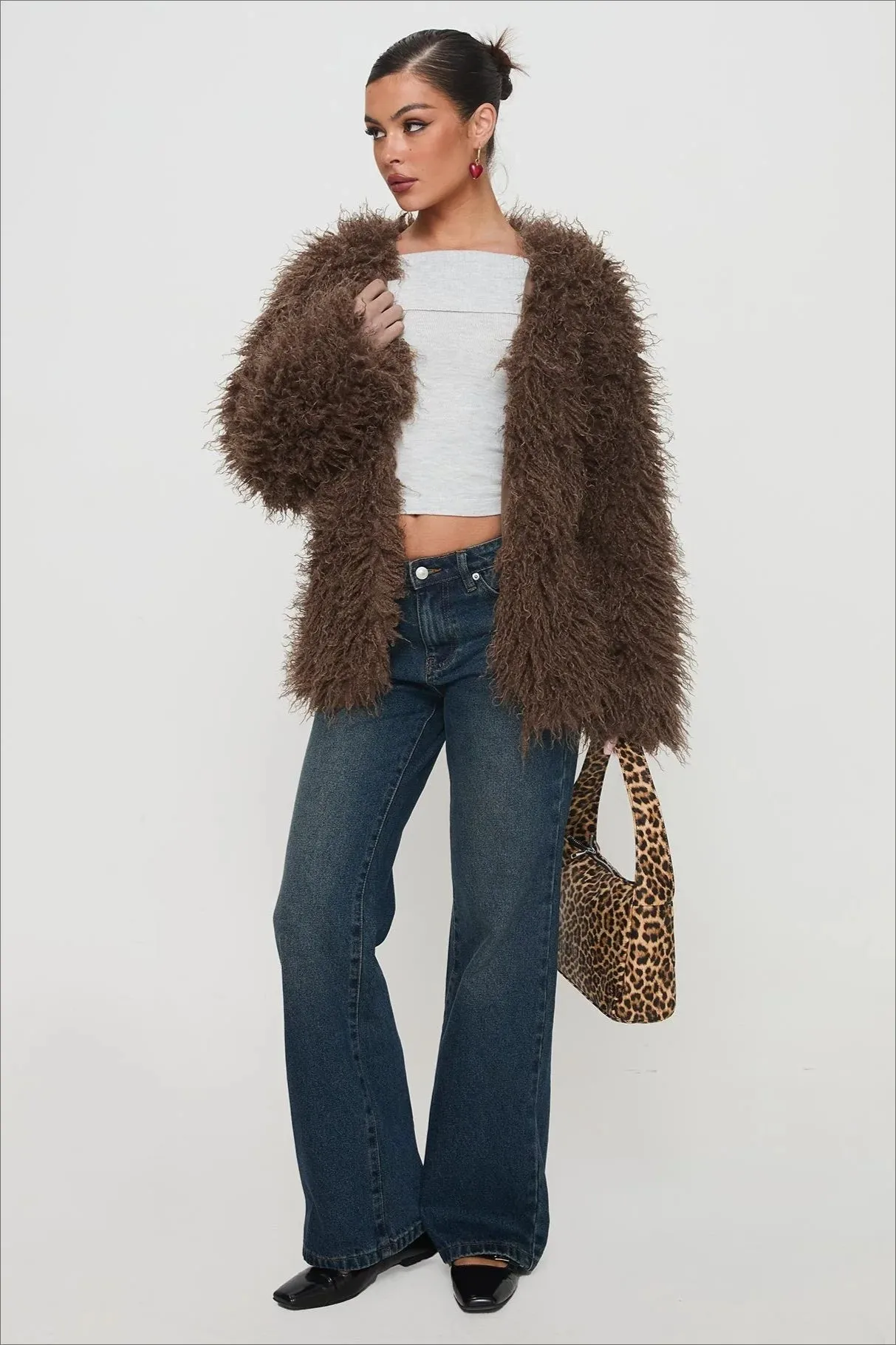 Fluffy Brown Faux Fur Oversized Jacket