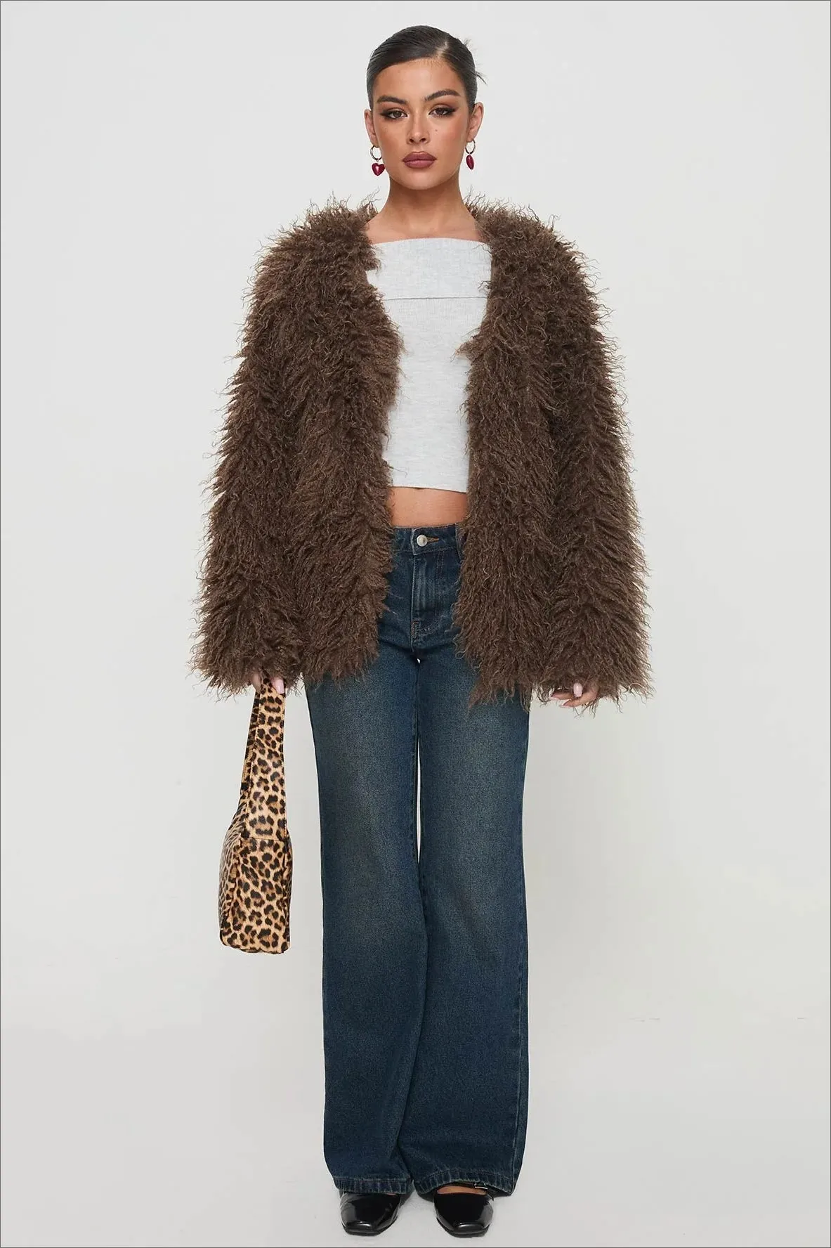 Fluffy Brown Faux Fur Oversized Jacket