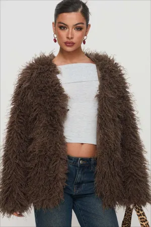 Fluffy Brown Faux Fur Oversized Jacket