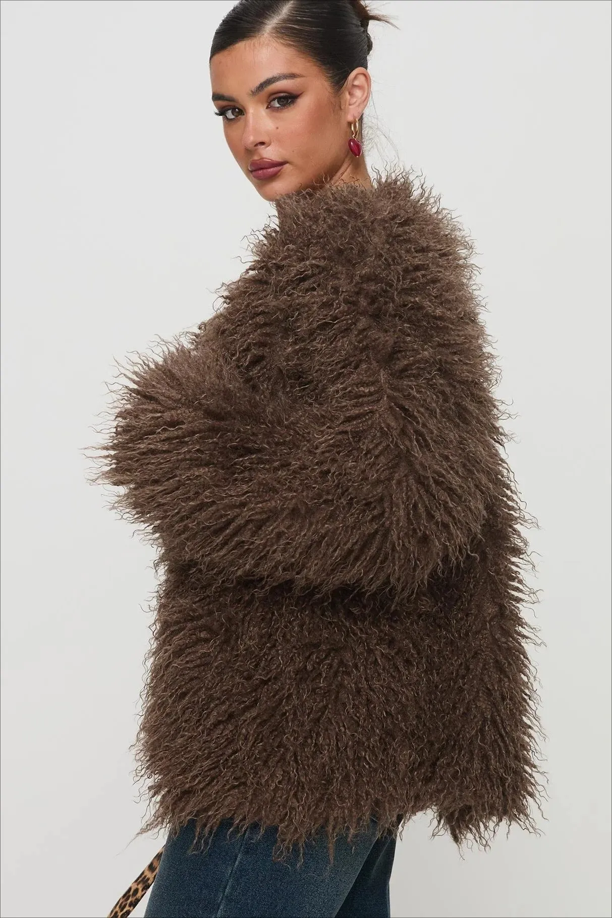 Fluffy Brown Faux Fur Oversized Jacket