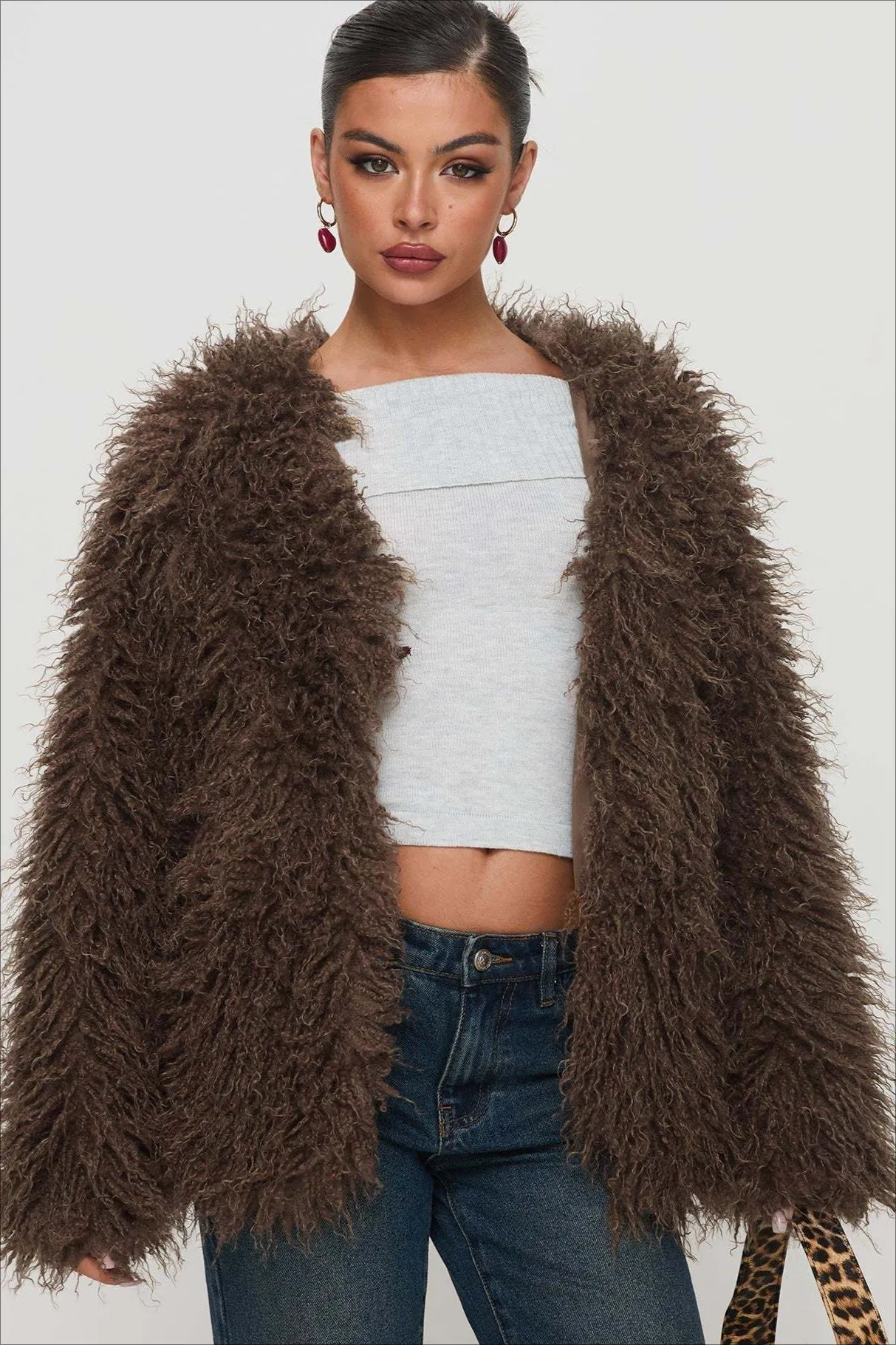 Fluffy Brown Faux Fur Oversized Jacket