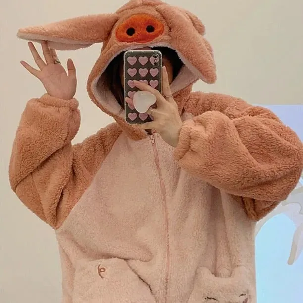 Fluffy Piggy Pyjama 1-Piece Set