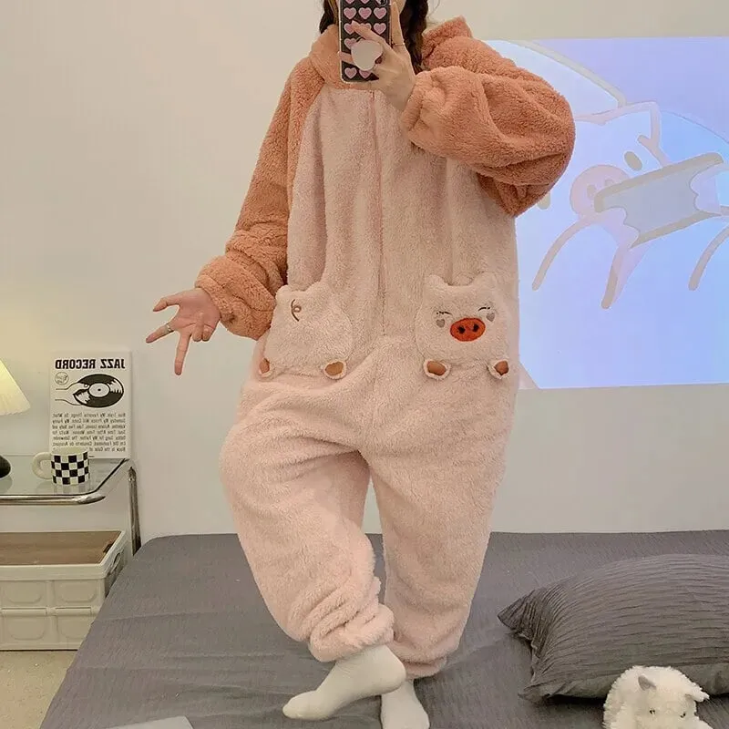 Fluffy Piggy Pyjama 1-Piece Set