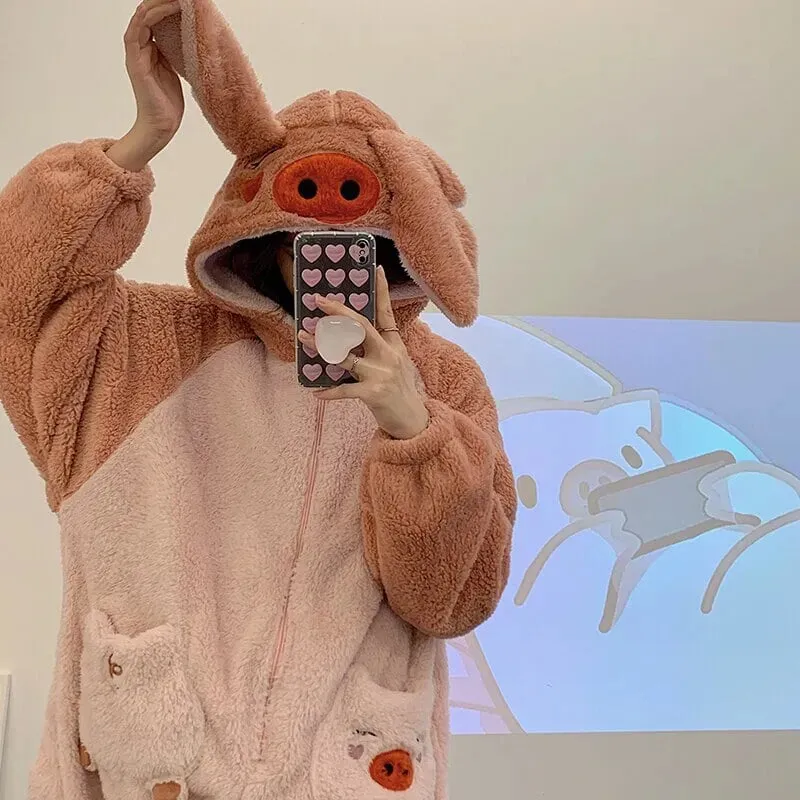 Fluffy Piggy Pyjama 1-Piece Set