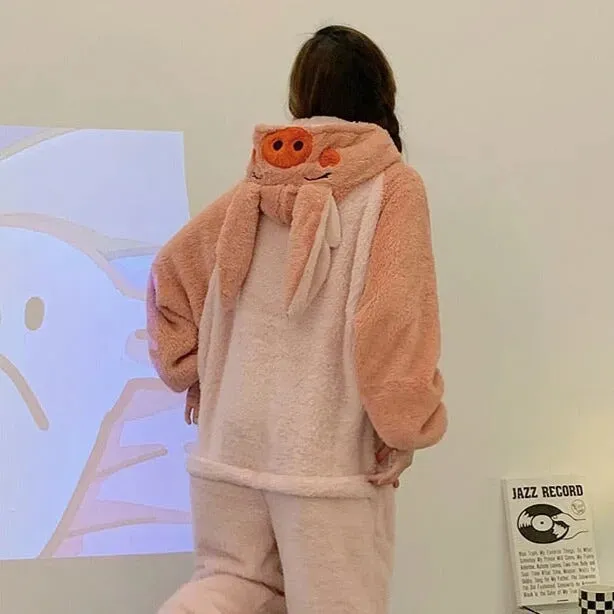 Fluffy Piggy Pyjama 1-Piece Set