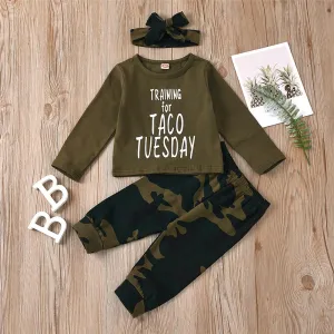 Girls Camo Letter Printed Long Sleeve Top & Pants Wholesale Girls