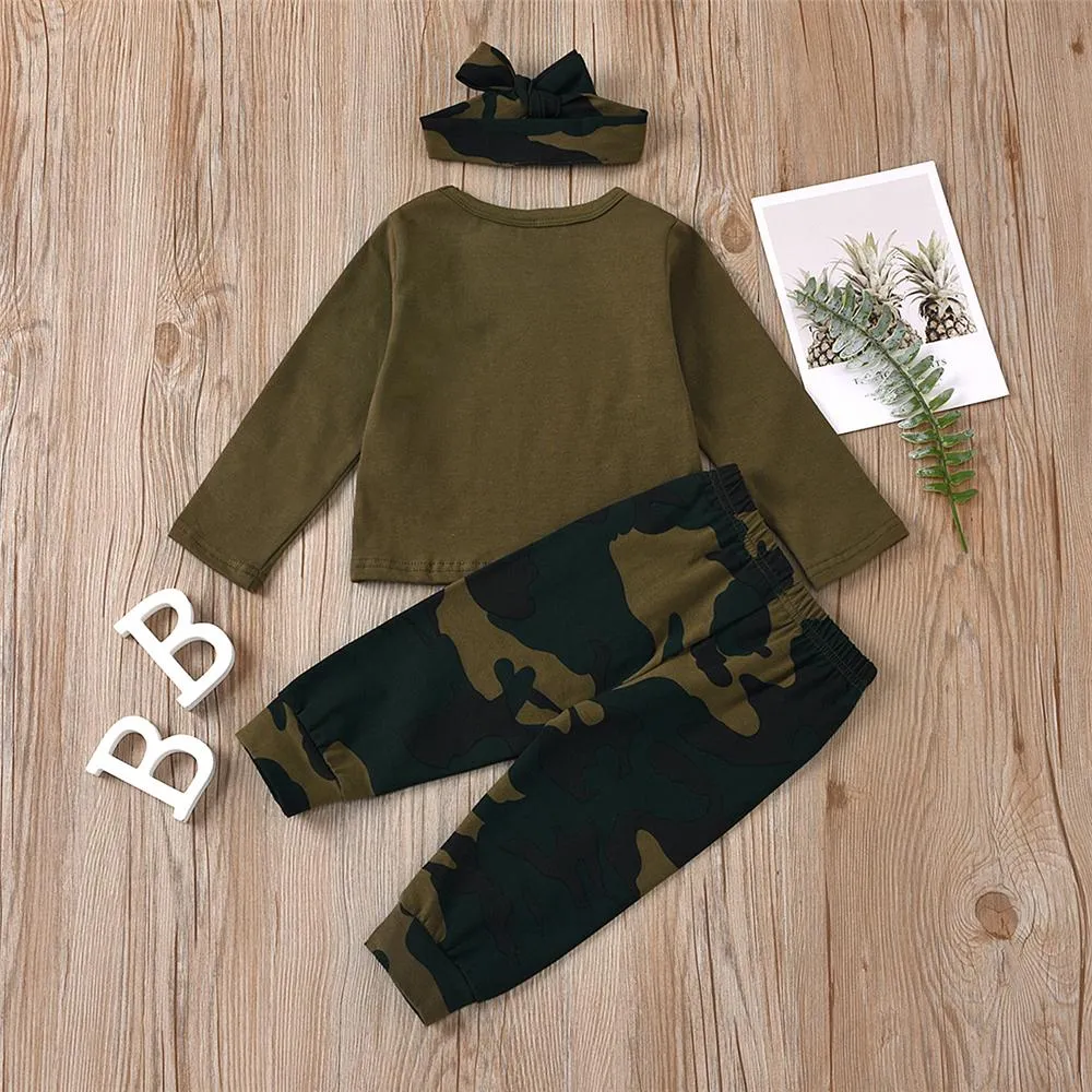 Girls Camo Letter Printed Long Sleeve Top & Pants Wholesale Girls
