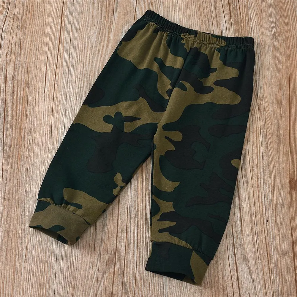 Girls Camo Letter Printed Long Sleeve Top & Pants Wholesale Girls